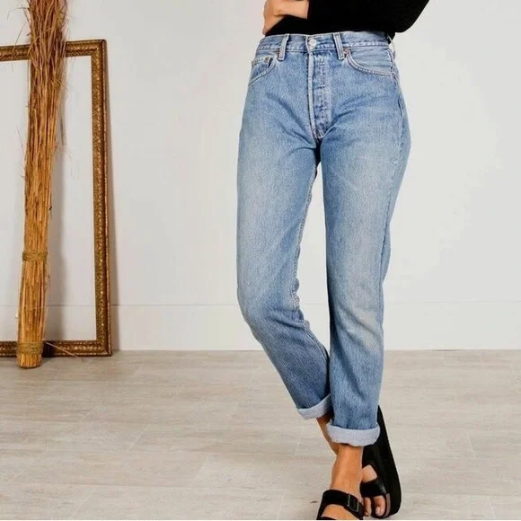 Vintage 501 Levi's Straight Leg Jeans Y2K light Blue Wash button fly - Picture 5 of 16